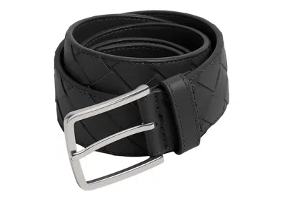 Pre-owned Bottega Veneta Men's  Intrecciato Leather Belt In Black