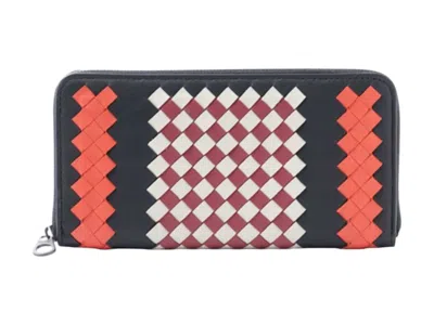 Pre-owned Bottega Veneta Men's  Intrecciato Long Wallet In Black/red