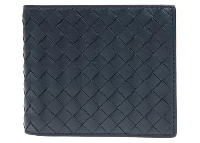 Pre-owned Bottega Veneta Men's  Intrecciato Weave Wallet In Navy Blue