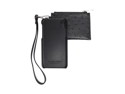 Pre-owned Bottega Veneta Men's  Leather Iphone Case And Wallet Wristlet In Black