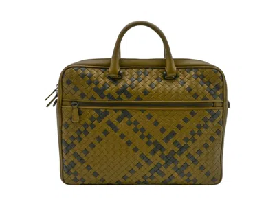 Pre-owned Bottega Veneta Men's  Leather Messenger Bag In Green