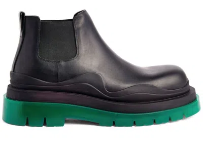Pre-owned Bottega Veneta Men's  Leather Tire Chunky Sole Ankle Chelsea Boot Sneakers In Black/green In Multi