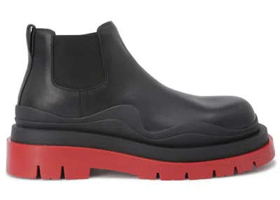 Pre-owned Bottega Veneta Men's  Leather Tire Chunky Sole Ankle Chelsea Boot Sneakers In Black/red In Multi