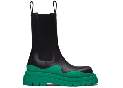 Pre-owned Bottega Veneta Men's  Leather Tire Chunkysole Chelsea Boot Acid Turquoise Sneakers In Black/green In Multi