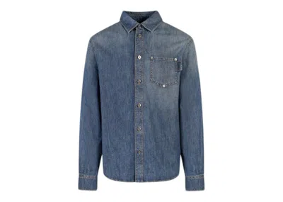 Pre-owned Bottega Veneta Men's  Light Washed Denim Relaxed Fit Shirt In Mid Blue