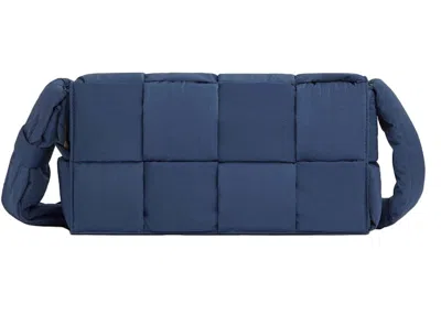 Pre-owned Bottega Veneta Men's  Medium Padded Intreccio Nylon Crossbody Bag In Cruise/sesame