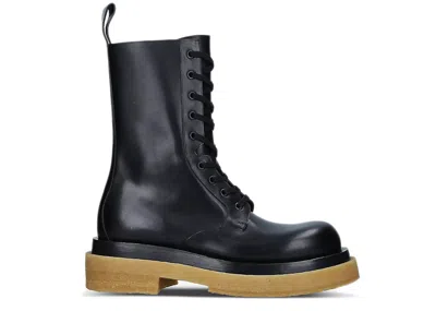 Pre-owned Bottega Veneta Men's  Military Calf Lace Up Boot Sneakers In Black