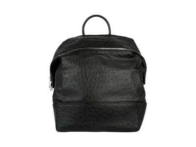 Pre-owned Bottega Veneta Men's  Ostrich Leather Outlet Backpack In Black