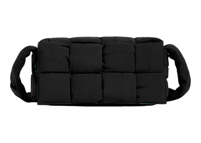 Pre-owned Bottega Veneta Men's  Padded Tech Cassette Intreccio Crossbody Bag Medium In Black/parakeet