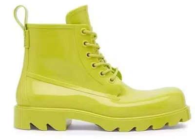 Pre-owned Bottega Veneta Men's  Stride Lace Up Ankle Boot Kiwi Sneakers In Yellow