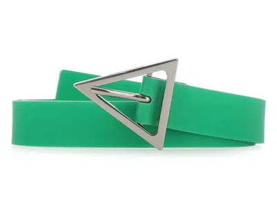 Pre-owned Bottega Veneta Men's  Triangle Logo Buckle Rubber Belt In Green
