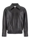 Bottega Veneta Men Brown Jacket With Classic Collar With Intrecciato Motif And Elastic Trims In Leat In Black