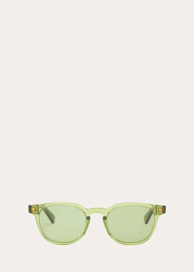 Bottega Veneta Men's Bv1253s Acetate Round Sunglasses In Shiny Transparent