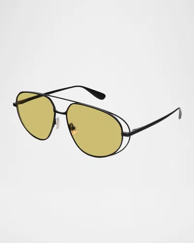 Bottega Veneta Men's Bv1344sm Metal Aviator Sunglasses In Matte Black