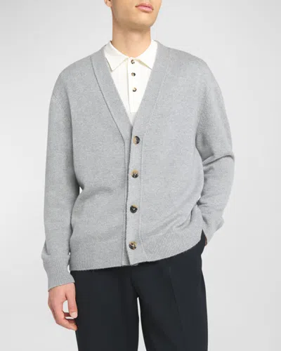 BOTTEGA VENETA MEN'S CASHMERE CARDIGAN WITH INTRECCIATO LEATHER PATCHES