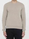 Bottega Veneta Cashmere Crewneck Jumper With Leather Elbow Patches In Neutral