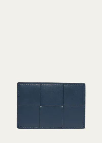 Bottega Veneta Men's Cassette Bicolor Leather Card Holder In Blue