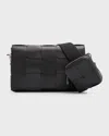 BOTTEGA VENETA MEN'S CASSETTE INTRECCIO LEATHER CROSSBODY BAG