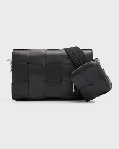 Bottega Veneta Men's Cassette Intreccio Leather Crossbody Bag In Dark Green-silver