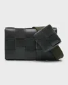 Bottega Veneta Men's Cassette Intreccio Leather Crossbody Bag In Black