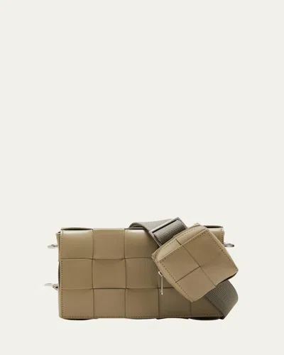 Bottega Veneta Men's Cassette Intreccio Leather Crossbody Bag In Taupe/taupe N-silver
