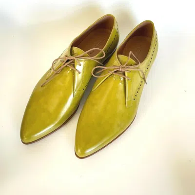 Pre-owned Bottega Veneta Men's Chamomile Leather Pointed Toe Leather Oxford Shoe 512168 In Green