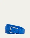Bottega Veneta Men's Cintura Intrecciato Leather Belt In Cobalt/silver