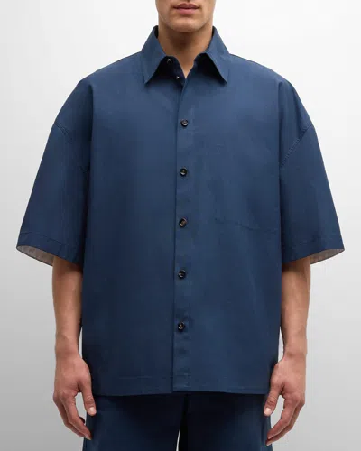 Bottega Veneta Men's Compact Canvas Sport Shirt In Indigo