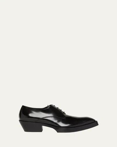 Bottega Veneta Men's Dalton Cuban-heel Leather Derby Shoes In Black