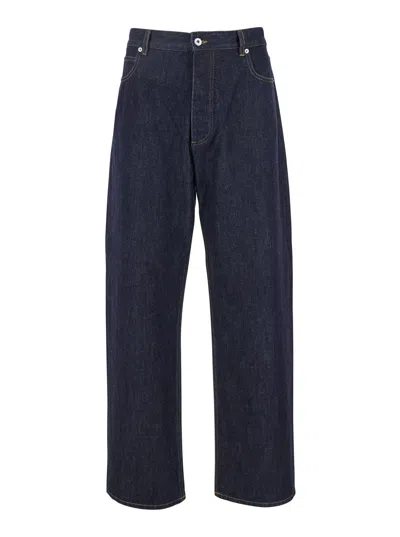 Bottega Veneta Men Dark Blue Five-pocket Jeans With Intrecciato Motif On Back In Denim Man
