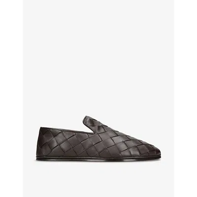 BOTTEGA VENETA MENS DARK BROWN SUNDAY INTRECCIATO-WEAVE LEATHER SLIPPERS EUR 44 / 10 UK