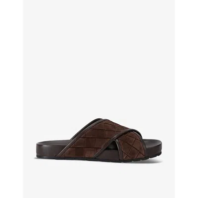Bottega Veneta Tarik Intrecciato Suede Leather Slides In Brown