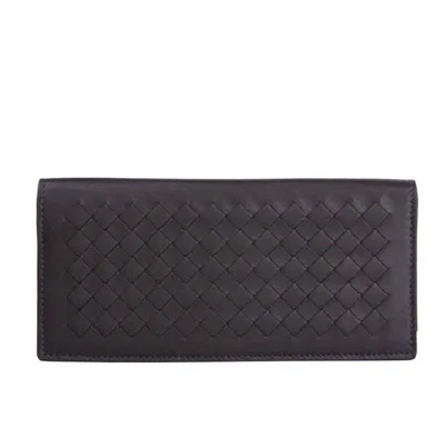 Pre-owned Bottega Veneta Men Dark Plum Leather Intercciaco Long Bifold Wallet 390878 6017 In Purple