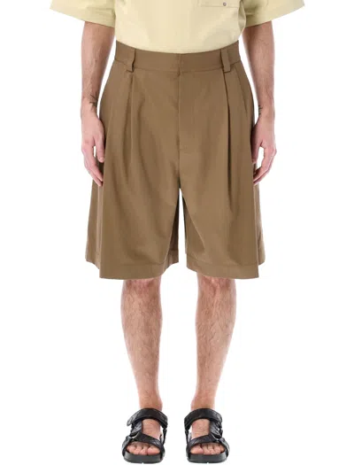 Bottega Veneta Men's Dark Sand Pleated Bermuda Pants For Ss24 Collection In Tan
