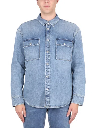 Bottega Veneta Men Denim Shirt In Blue
