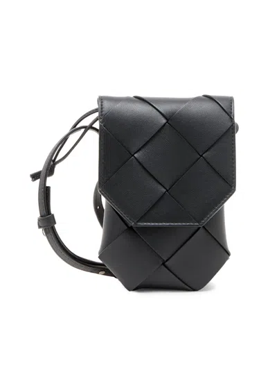 Bottega Veneta Diago Vertical Leather Phone Pouch In Black