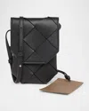 Bottega Veneta Men's Diago Vertical Leather Phone Pouch In Nero-nero