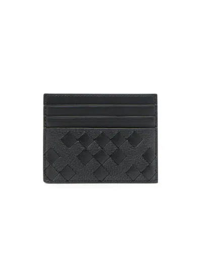 Bottega Veneta Men's Diamonds Dover Intrecciato Leather Card Holder In Black