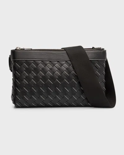 Bottega Veneta Men's Duo Intrecciato Leather Crossbody Bag In Dk.brn/bei