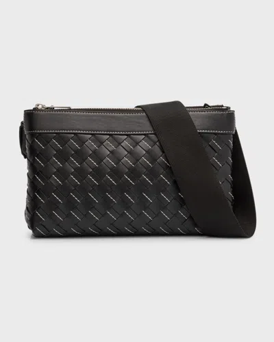 BOTTEGA VENETA MEN'S DUO INTRECCIATO LEATHER CROSSBODY BAG