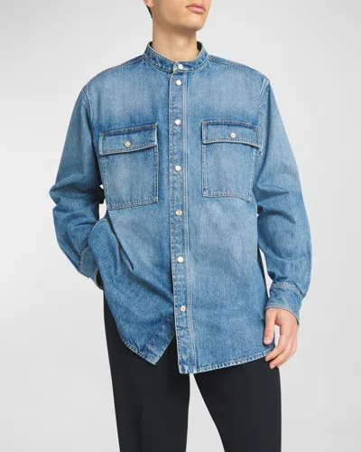 Bottega Veneta Mens Relaxed-fit Faded-wash Denim Shirt Mid Blue