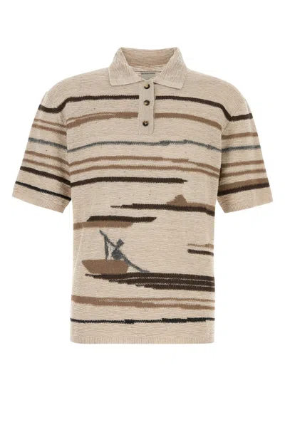Bottega Veneta Men Embroidered Cotton Blend Polo Shirt In Neutral