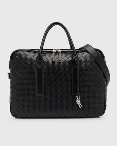 Bottega Veneta Men's Getaway Intrecciato Large Briefcase In Black