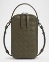 Bottega Veneta Men's Getaway Leather Crossbody Phone Pouch In Silver