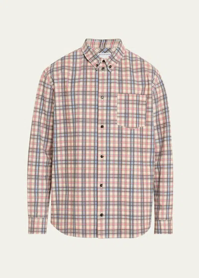 BOTTEGA VENETA MEN'S GRAPH CHECK PRINTED LEATHER SHIRT