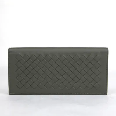 Pre-owned Bottega Veneta Men Gray Leather Intercciaco Woven Long Bifold Wallet 390878 1300
