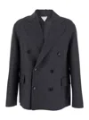 Bottega Veneta Men Grey Double-breasted Coat With Notched Revers In Wool Man In Multi