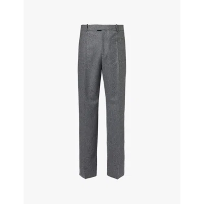 Bottega Veneta Mens Grey Melange Brushed-texture Pressed-crease Straight-leg Regular-fit Wool Trousers