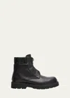 Bottega Veneta Black Grained Calf Leather Haddock Lace Up Ankle Boots In Black