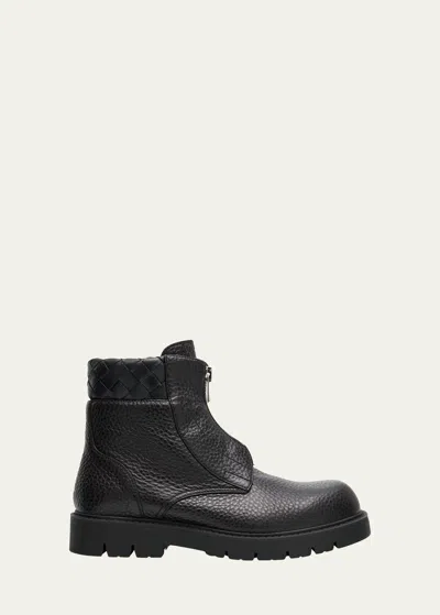 BOTTEGA VENETA MEN'S HADDOCK GRAINED LEATHER ZIPPED ANKLE BOOTS